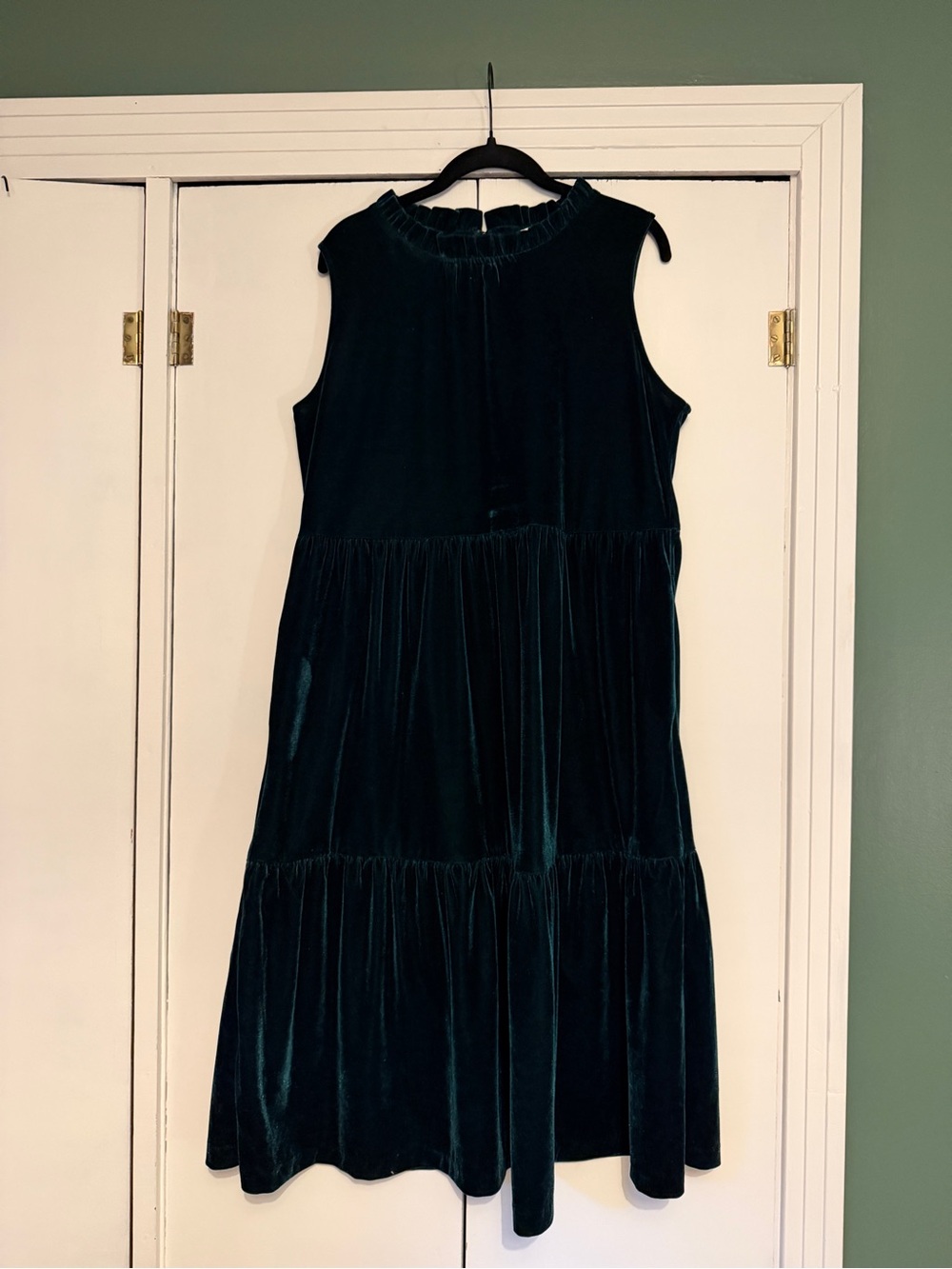 JCrew Women's Dark Green Velvet Tiered Sleeveless Dress